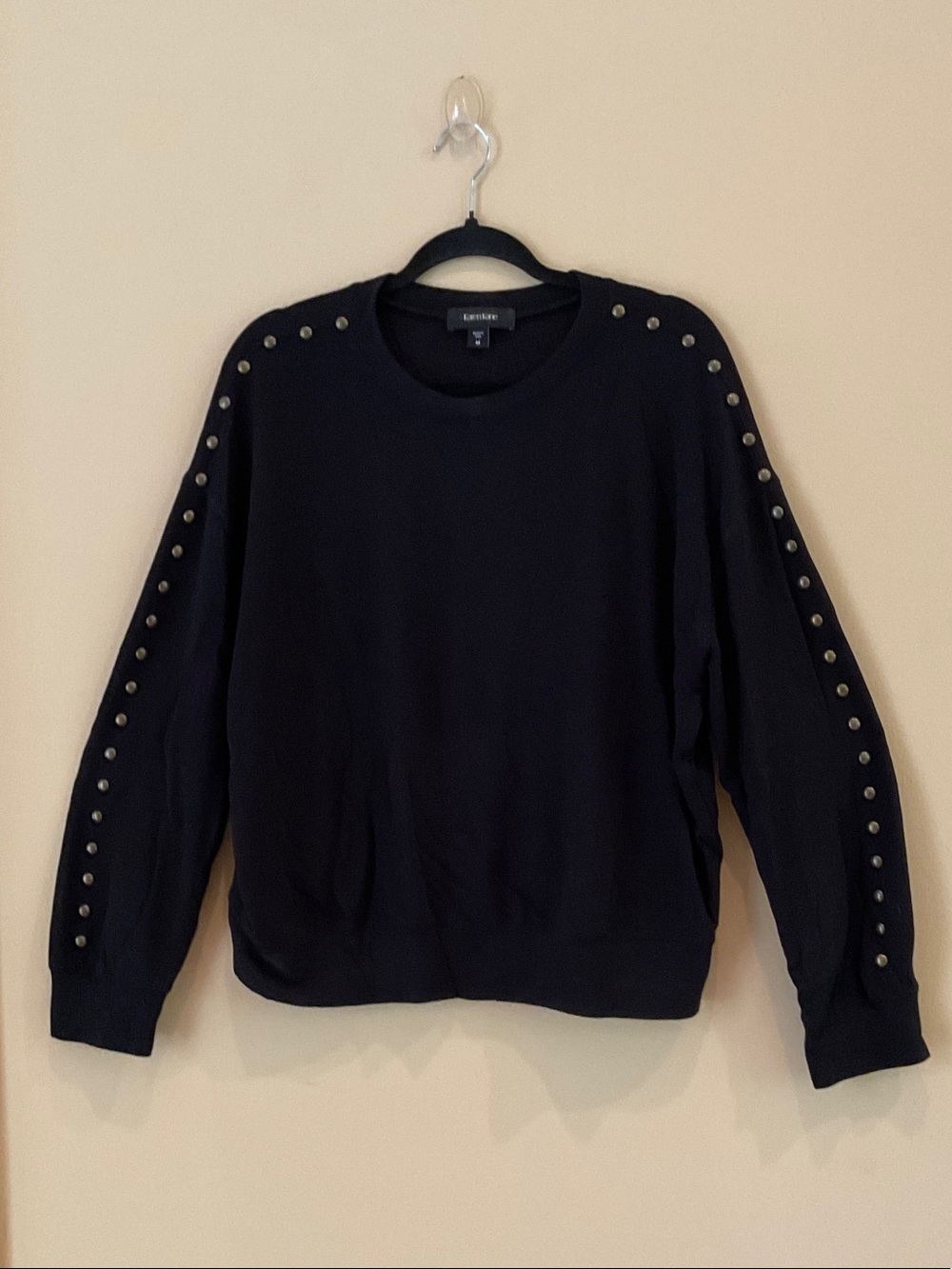 Karen Kane Black Crewneck Sweatshirt with Bronze Stud Trim